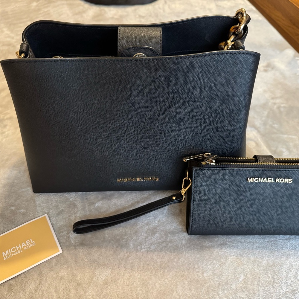 Michael Kors Black Shoulder Bag with Gold Hardware
